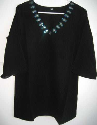 woman's Black Georgette Blouse Embroidered Top
