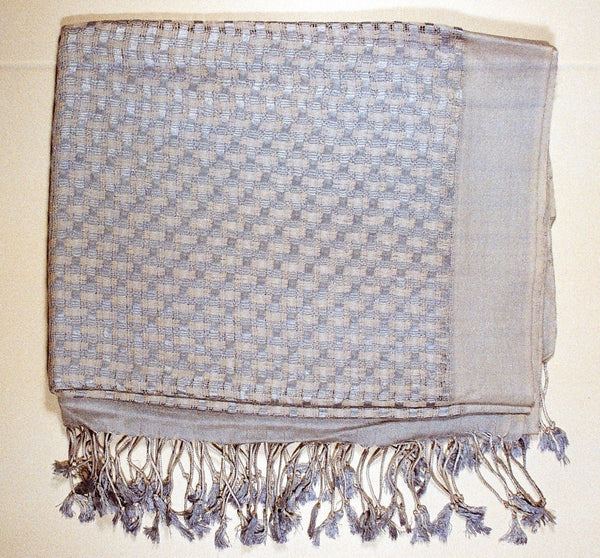 Scarf Stole wrap Light  Blue Silk Cashmere wool Basket Weave