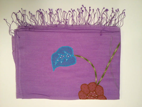 Scarf Stole Violet Wool Flower