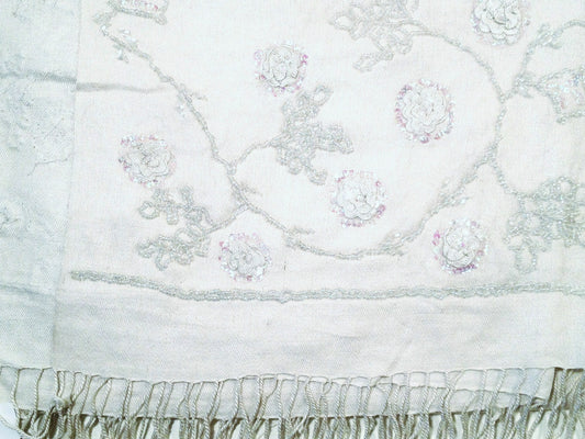 White Pashmina wool/ Silk Scarf wrap Stole